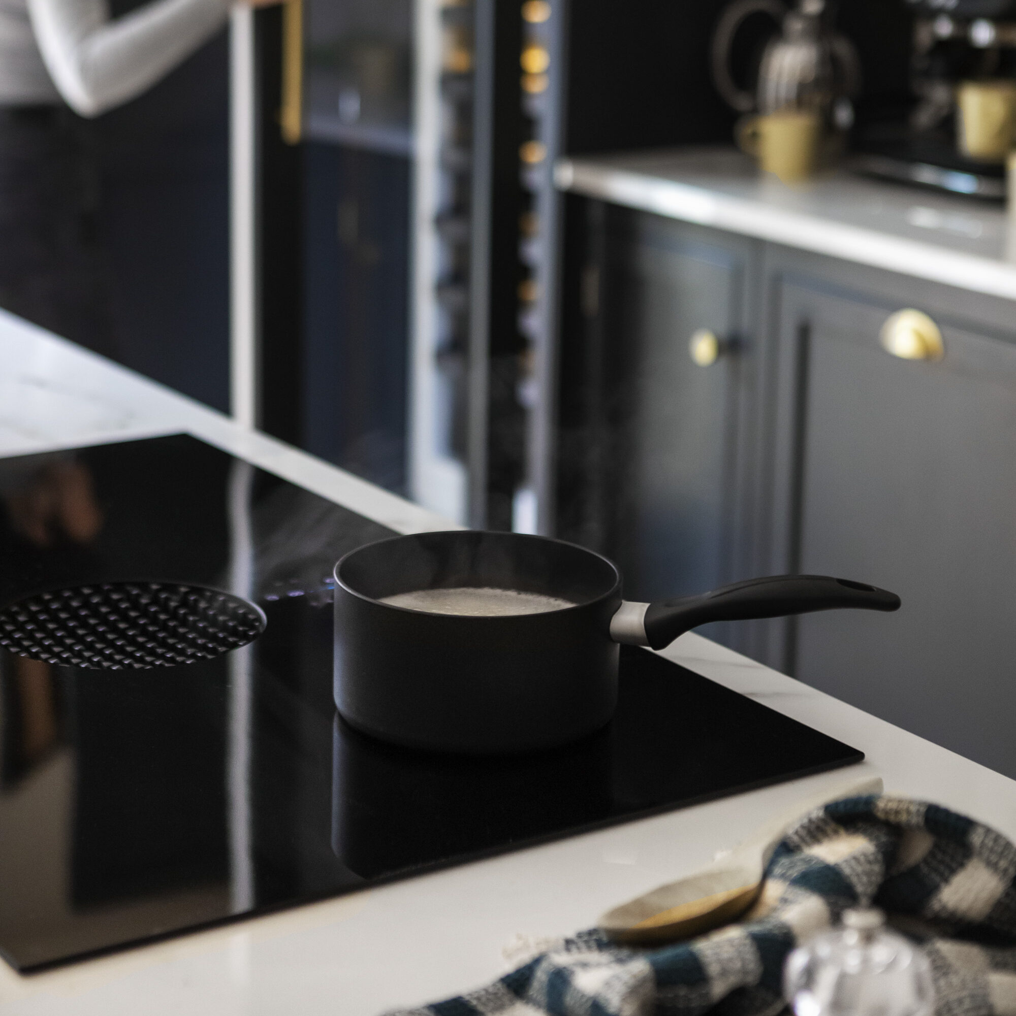 Close up Bora downdraft hob integrated in luxury kitchen island
