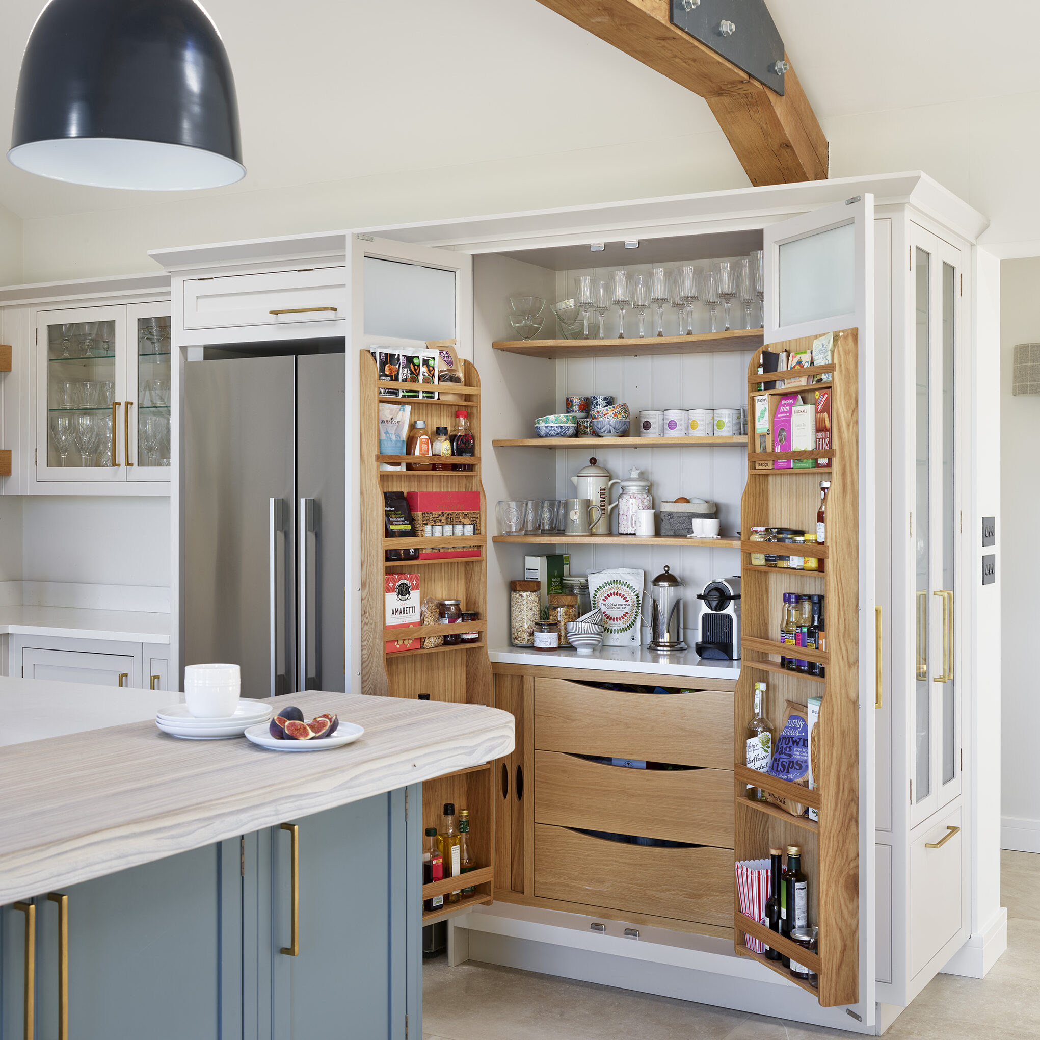 Full height breakfast pantry with door storage, deep drawers and appliance zones