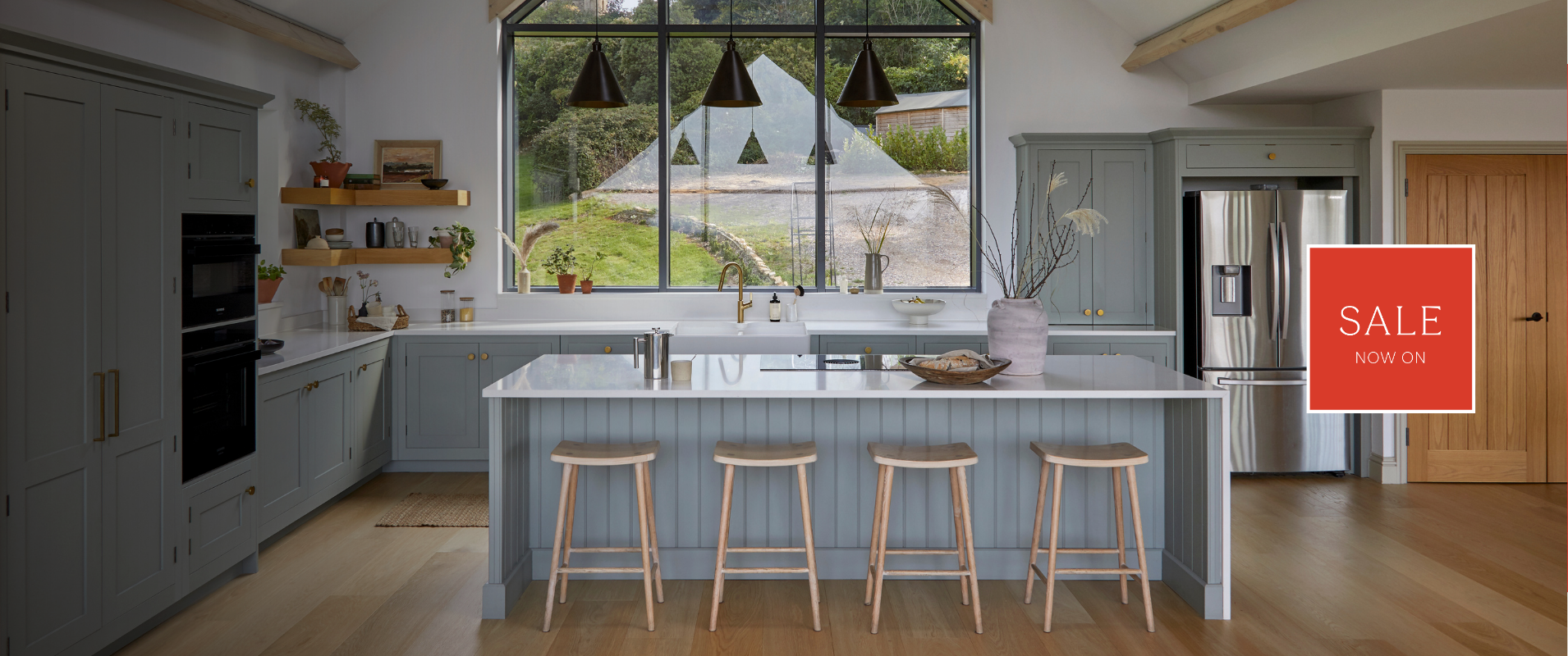 green shaker kitchen